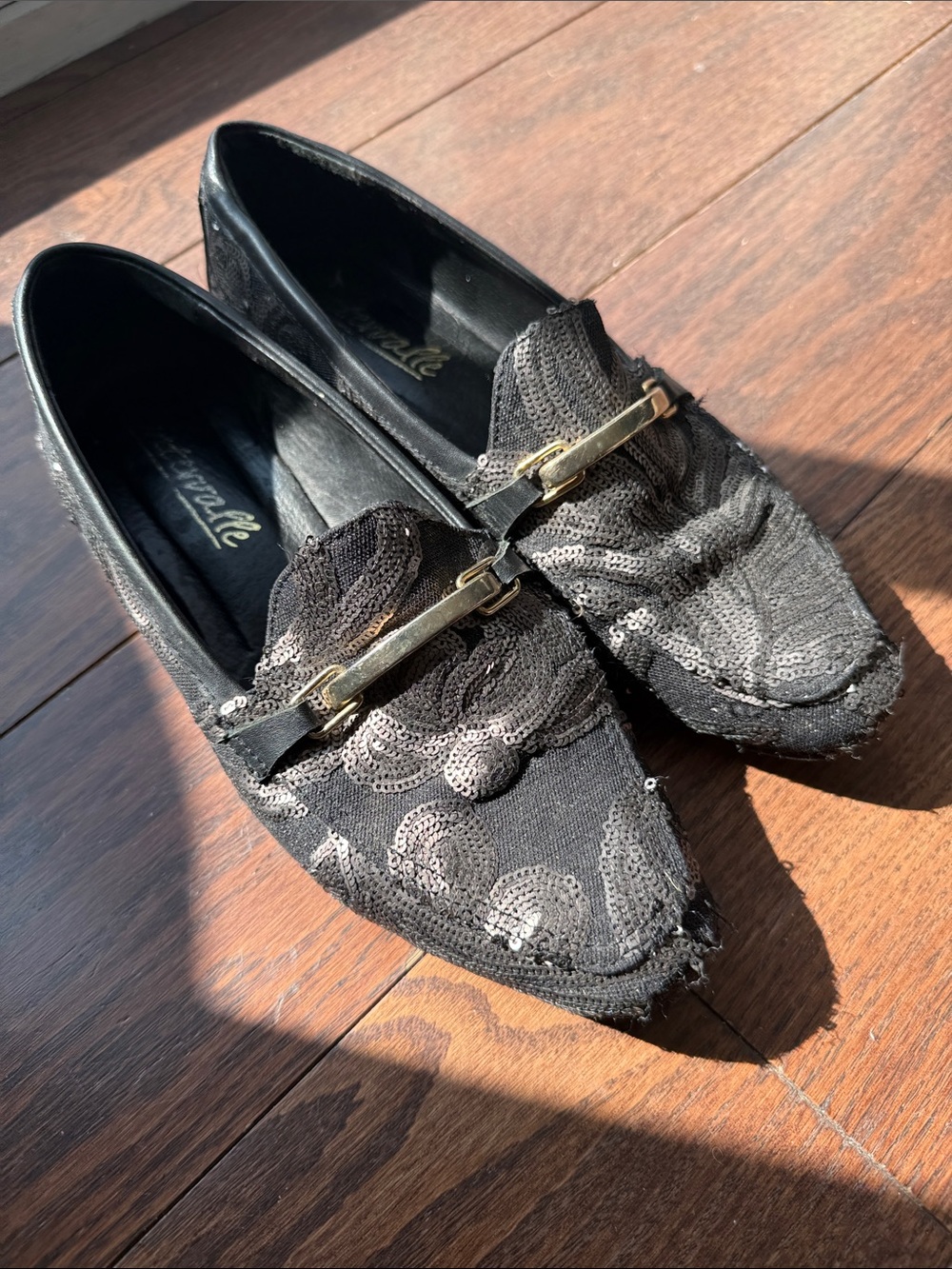 L'INTERVALLE Black Sequin Embellished Loafers with Gold Accent , made in Spain
